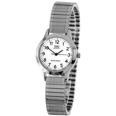 Q&Q Q947J804 - Horloge - Analoog - Dames - Vrouwen - Rekbare stalen band - Rond - Metaal - Cijfers - Zilverkleurig - Wit