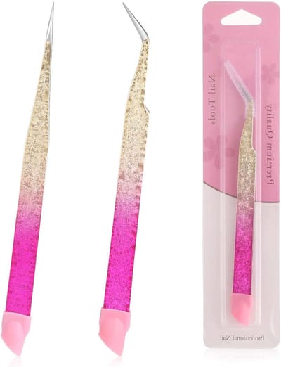Allecto Plus - Pincetten set voor nageldecoratie en wimperverlenging - Fijne en recht gebogen punt - Met siliconen printkop - Knutselwerk accessoires