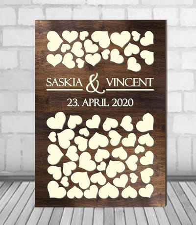 Gepersonaliseerd 3D Gastenboek Van Echt Hout Met 40-160 Hartjes - Alternatief Voor Traditioneel Gastenboek