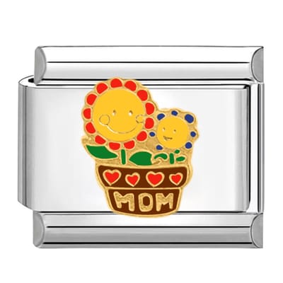 Quiges - Schakel - Bedel - 9mm - charms - Bloem voor mama - Geschikt voor - armband - Schakelarmband - italy bedels armband