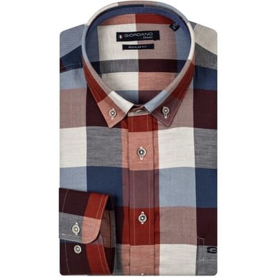 Giordano Overhemd Ivy Button Down Brushed Twill Large Check Rood-Multi / male