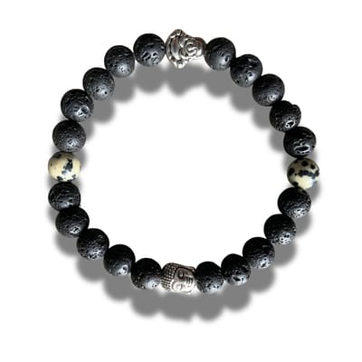 Armband - natuursteen - lavasteen - Dalmatiër Jaspis - Buddha - Boeddha - 8 mm 21 cm