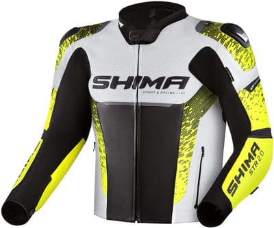SHIMA STR 2.0 Zwart Wit Geel Leren Motorjas - Jas