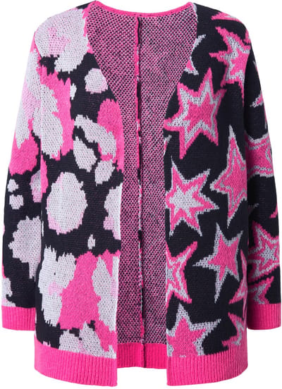 Angel of Style - Dames - Vest straight fit gemengd patroon open model - Zwart - Maat 46+