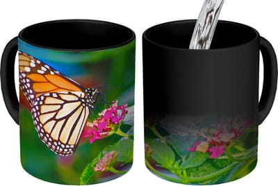 Magische Mok - Foto op Warmte Mokken - Koffiemok - Vlinders - Bloem - Natuur - Magic Mok - Beker - 350 ML - Theemok