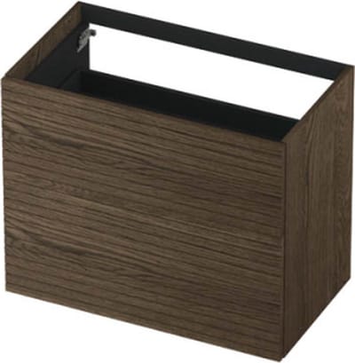 INK wastafelonderkast 2 laden greeploos push to open echt hout horizontaal gefreesd 80x45x65cm, massief eiken charcoal