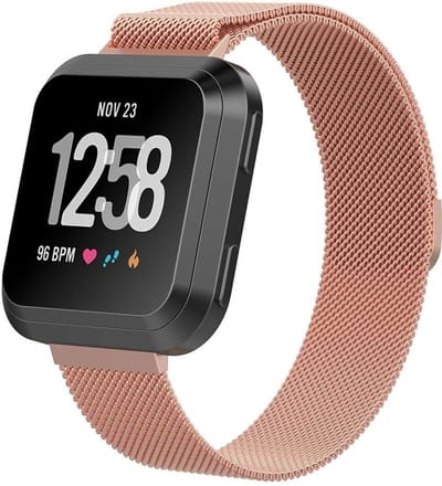 By Qubix - Compatible Fitbit bandje - geschikt voor Fitbit Versa 1 / 2 & Lite milanese bandje - Maat: Large - Rosé goud Smartwatchbandje bandje Armband Polsband Strap Band Watchband