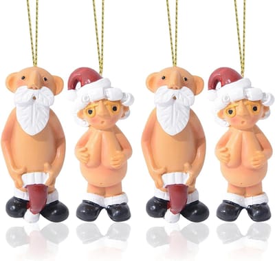 Grappige Kerstballen Set van 4 Stuks 5 cm voor Binnen, Robuuste en Veilige Kerstdecoratie met Amerikaanse Naakte Kerstman Hangdecoratie