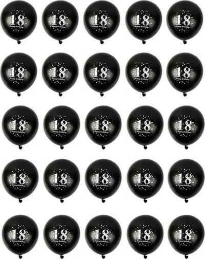 25 Zwarte Ballonnen met Opdruk '18' en 'Happy Birthday