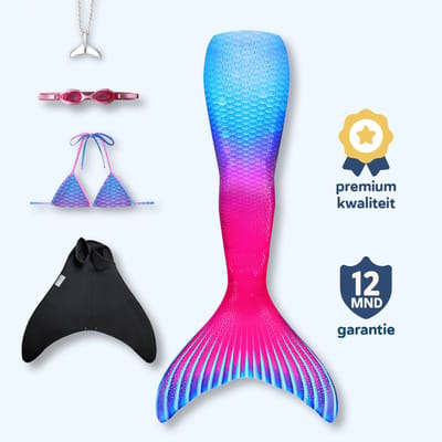 Maui zeemeerminstaart maat 122-128 met bikini - monovin met voetvakken - zwembril en ketting
