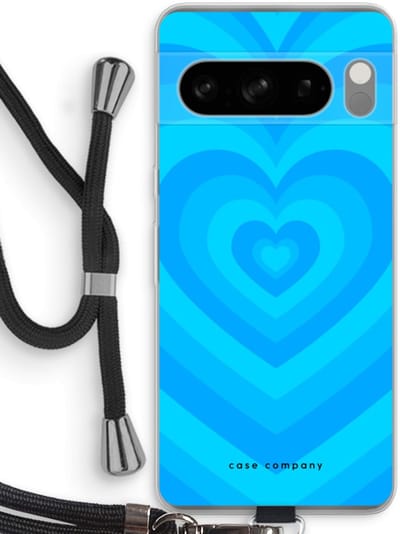 Case Company® - Hoesje met koord geschikt voor Google Pixel 8 Pro hoesje met Koord - Hart Blauw - Telefoonhoesje met Zwart Koord - Bescherming aan alle Kanten en Over de Schermrand