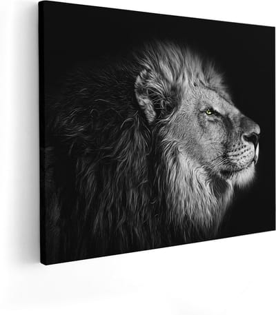 Artaza Canvas Schilderij Leeuw - 100x80 cm - Groot - Wanddecoratie Dierenkop - Muurdecoratie Zwart Wit - Schilderijen Op Canvas Dieren