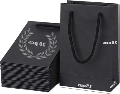 Set van 30 Zwarte Cadeautassen van Kraftpapier, 15 x 7 x 20 cm, Perfect voor Verjaardagen, Bruiloften en Feestelijke Gelegenheden