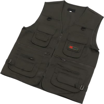 Gilet de Pêche Gilet Multipoches Respirant Vert Olive Gilet Confortable pour Extérieur 2XL