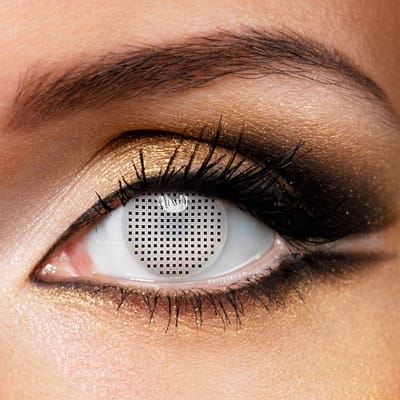 Partylens® witte kleurlenzen - White Mesh - zachte jaarlenzen met lenshouder - Halloween - Cosplay