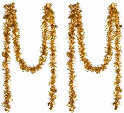 Krist+ lametta kerstslingers - 2x - goud - folie - 200 x 12 cm