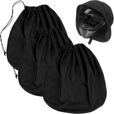 Set van 3 Pluche Helm Tassen met Trekkoord, Draagbare Rugzak voor Motorhelm, 47 x 43 cm, Zwart, Ideaal voor Motorfiets en Bescherming van Helm