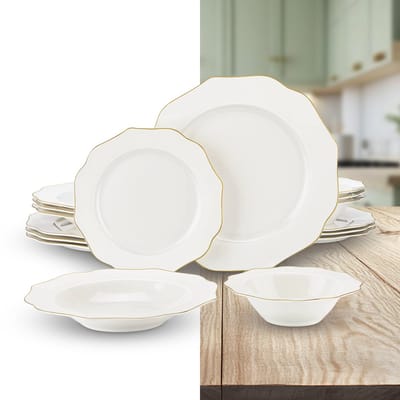 Luxe Serviesset – 16 delig – 4 persoons – Porselein - Bordenset – Dinner platen – Dessertborden - Kommen - Pastabord - Wit