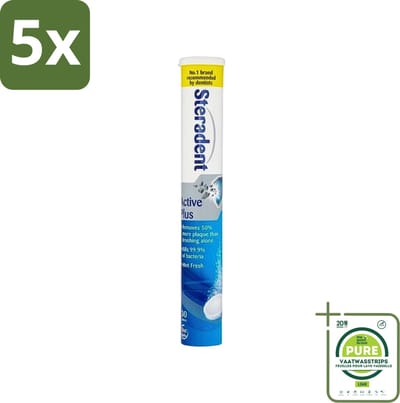 5 x Steradent - Reinigingstabletten - Active Plus - Tegen Tandsteen & Bacteriën - 30 Tabletten - Grootverpakking - Kunstgebit Reinigen - Tandsteen Verwijderen - Mondhygiëne - Bacteriën Doden - Adem Verfrissen