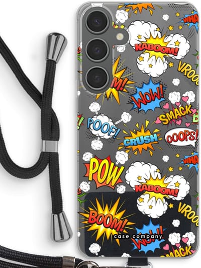 Case Company® - Hoesje met koord geschikt voor Samsung Galaxy S24 Plus hoesje met Koord - Pow Smack - Telefoonhoesje met Zwart Koord - Bescherming aan alle Kanten en Over de Schermrand