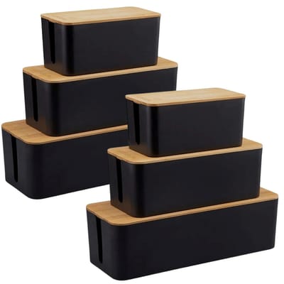 BUDDLEY Kabelbox Zwart Bamboe 2 x (SET) - Kabeldoos - Kabel Opbergbox Stekkerdoos - Kabel Management onder bureau - Kabel Organiser Bureau - Kabel Organiser - Kabelbox Stekkerdoos - CableBox - Kabel Doos - Kabelbox voor snoeren wegwerken