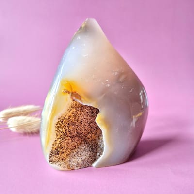 XL Druzy Grijze Agaat Druppelvormige Drop / Flame Staande Edelsteen Kristal - #13 424g.