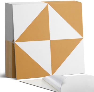 Coloray Plaktegels - Geometrische driehoeken in vierkanten Portugese Tegels - 30 cm x 30 cm - Oranje Plaktegels - 9 stuks - Vierkant PVC Tegels - Plaktegels Keuken - Zelfklevende Vloertegels - Vinyl Tegels - Zelfklevende Tegels