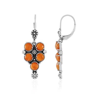 Cavill - Zilveren Oorbellen 925 Sterling Zilver Geoxideerd - Oranje Mexicaanse Stekelige Oesters Cabochon - Desert Chic - Elegante Modieuze Sieraden