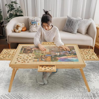 Puzzeltafel Hout - Legpuzzelbord - Puzzels Maken - Met Laden En Hoes - 87x67 cm - Natuurlijk