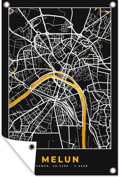Muurdecoratie Melun – Plattegrond – Frankrijk – Kaart – Stadskaart - 120x180 cm - Tuinposter - Tuindoek