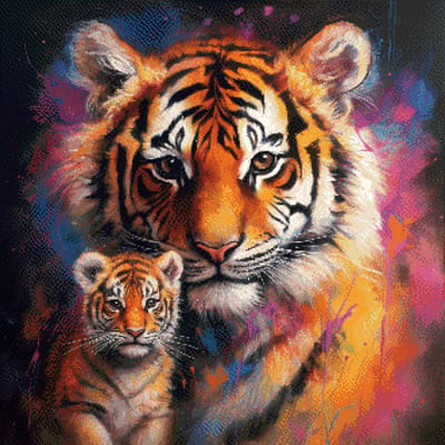 MyHobby Borduurpakket – Tijger met haar jong 60x60 cm - Aida borduurstof 5,5 kruisjes/cm (14 count) - Telpatroon - Borduurgaren - Borduurnaald - Handleiding - Voor Beginners & Gevorderden - Complete borduurset