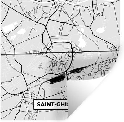 Muurstickers - Sticker Folie - Zwart Wit – België – Plattegrond – Stadskaart – Kaart – Saint Ghislain - 100x100 cm - Plakfolie - Muurstickers Kinderkamer - Zelfklevend Behang XXL - Zelfklevend behangpapier - Stickerfolie