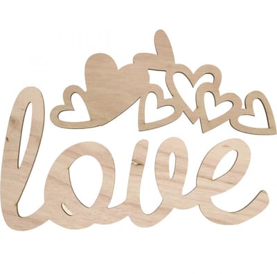 Hartjes "Love" houten decoratie naturel met magneet decoratiebord 20,5