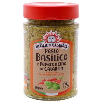 Basilicumpesto met chilipepers 190g Delizie di Calabria Italiaans