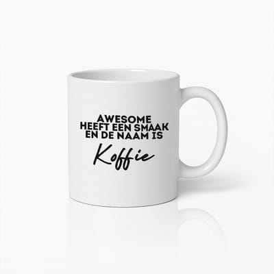 Grappige Koffiemok met Tekst "Awesome Heeft een Smaak en de Naam is Koffie" – Humoristisch Cadeau voor Koffieliefhebbers