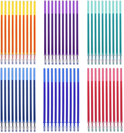 Dailygoods - CONNECTION Gekleurde uitwisbare pennen, navullingen, 60 stuks, vervangbare uitwisbare penvullingen, 0,5 mm, corrigeerbare rollerball-navulling voor studenten, kinderen, school, kantoorbenodigdheden (6