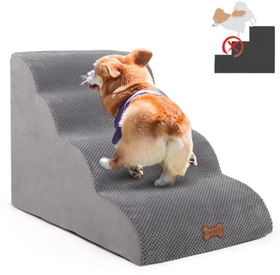 CALIYO Hondentrap - Hondentrapje voor Honden - Trap Hond 4 Treden – 40x75x50 cm - Hondenloopplank - Opstapje Hond - Foam - Grijs