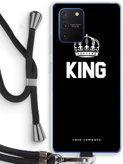 Case Company® - Hoesje met koord geschikt voor Samsung Galaxy Note 10 Lite hoesje met Koord - King zwart - Telefoonhoesje met Zwart Koord - Bescherming aan alle Kanten en Over de Schermrand