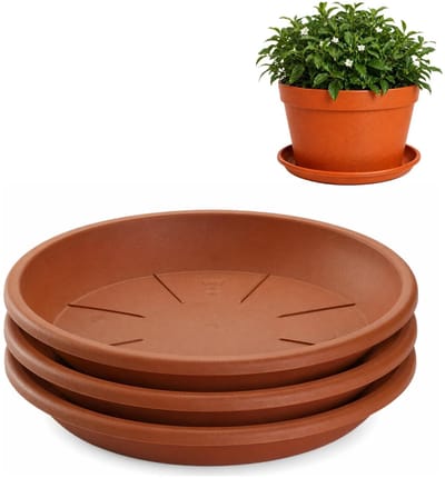 Plasticforte plantenpot onder schotel / water opvang schaal - 3x - terracotta - Dia 32 cm - Kunststof - voor pot met Dia 40/45 cm