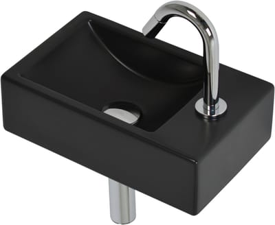 Plieger Houston & Lupo 2.0 Fonteinset – 37 x 23 x 11 cm – Complete set – Wasbak keramiek zwart – Toiletkraan chroom rechts
