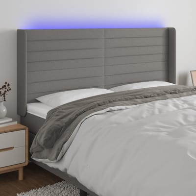 vidaXL - Hoofdbord - LED - 183x16x118/128 - cm - stof - donkergrijs