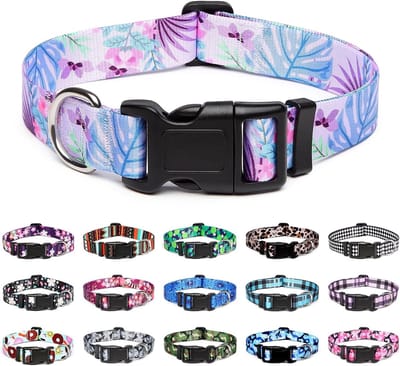 Verstelbare halsband voor honden en katten - Zachte nylon met etnische bloemenpatronen - Comfortabele en duurzame halsband in diverse maten