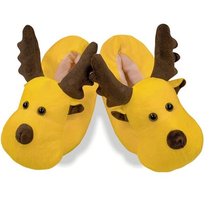Grappige pantoffels | Rendier sloffen | One size fits all maat 34 t/m 40 voor Kinderen, Dames en Heren | Elanden Pantoffel | Zachte binnenschoenen | Gele Sloffen | Sloffen en Pantoffels maat 34, 35, 36, 37, 38, 39 en 40