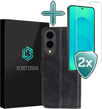 Hoesje Met 2x Screenprotector - Geschikt voor Samsung Galaxy S25 Edge - Luxe Pasjeshouder - Flip Case - Bookcase Portemonee - Kunstleer Book Case - Flipcase Hoes - Book Cover - Walletcase - Portemonneehoes - Zwart