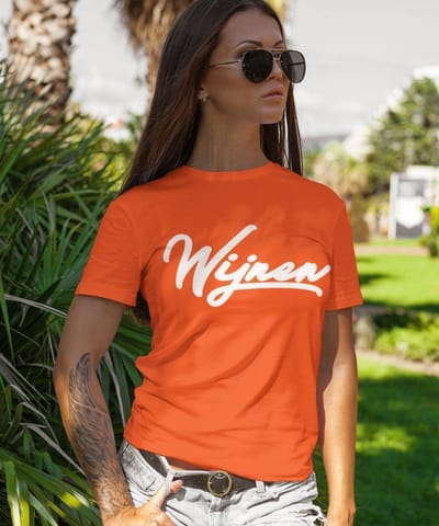 Oranje EK WK & Koningsdag T-Shirt Wijnen (DAMES - MAAT XS) | Oranje kleding & shirts | WK Feestkleding