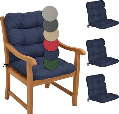 Beautissu Flair NL – Set van 4 Tuinkussen Lage Rug Blauw – 100x50 cm – Zitkussen Matraskussen voor Tuin Meubelen