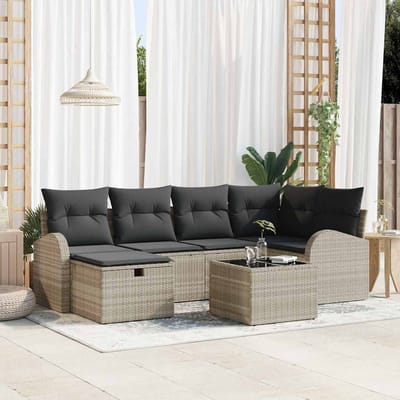 vidaXL - Bankstel - 7 - st - Lichtgrijs - poly - rattan