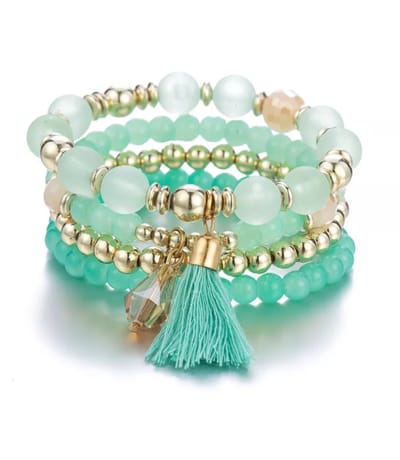 Armbandenset 4 stuks – Dames Mode Boho - Multilayer Kristal Kralen - Dames-Lady Elastische - Groen - Valentijnsdag - Verjaardag - Cadeautjes