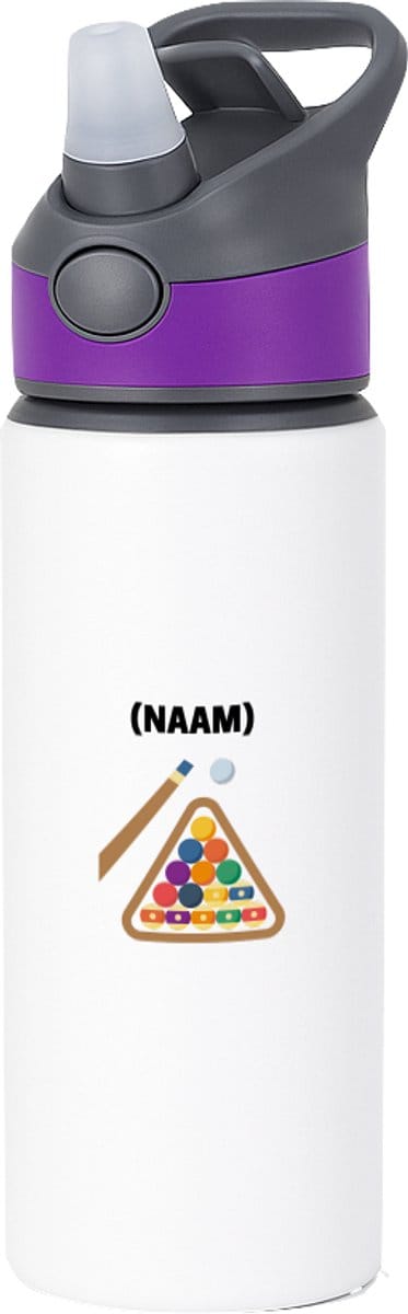 Hacebo® - Biljart met eigen naam waterfles met rietje paars - Biljart - Biljarter - Sport - water fles - 650ML