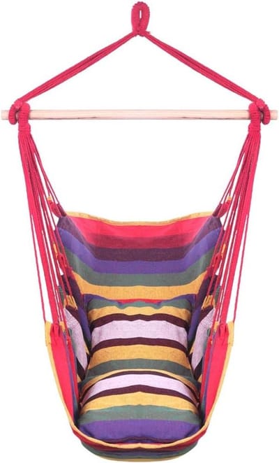 Hangmat Touw Stoel - Opknoping Stoel - Ontspanning Buiten - Inclusief Kussens - 130 x 100 cm - Regenboog